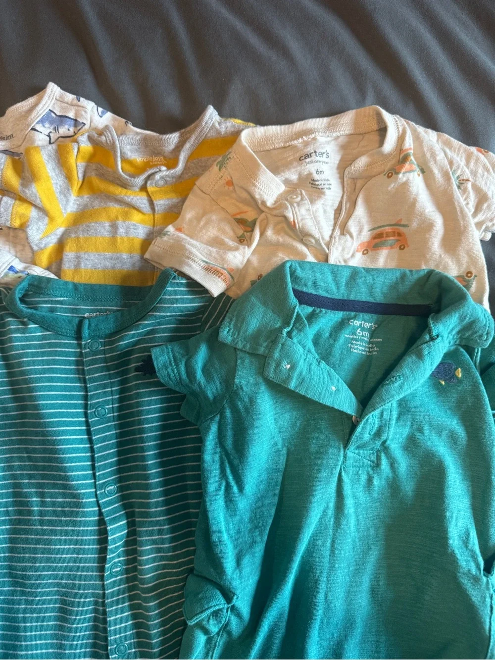 Carter's Teal & Gray Baby Short-Sleeve Rompers - 8-Pack